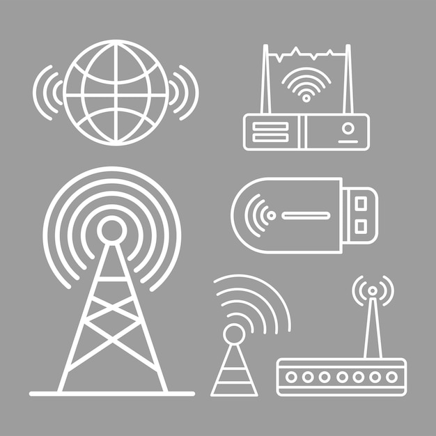 Vector wireless signal six icons