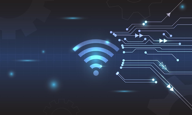 Vector wireless symbol in the center of dark blue gradient background wireless technology network communication concept