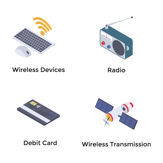  Wireless Technologies Isometric Icons Set