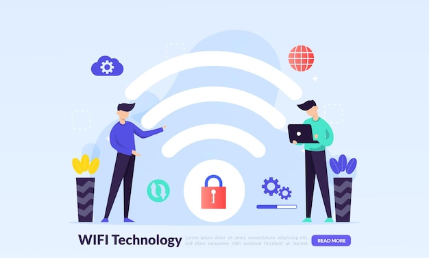 Tecnologia wireless dispositivi elettronici accesso a internet e connessione a hotspot wifi pubblico per l'accesso a internet