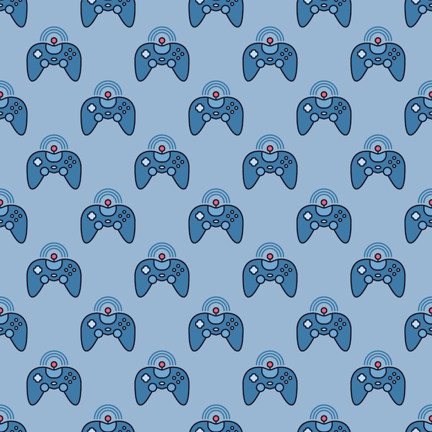 Wireless videogame controller vector gamepad colored seamless pattern