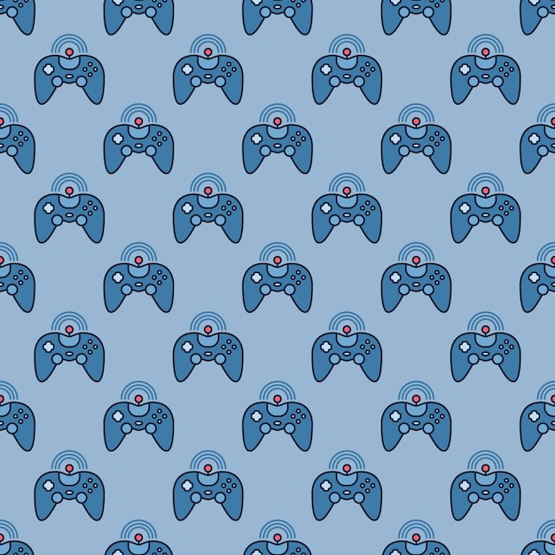 Wireless Videogame Controller vector Gamepad colored seamless pattern