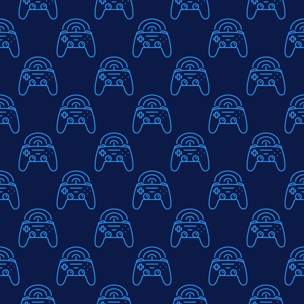 wireless videogame controller vector joypad blue linear seamless pattern