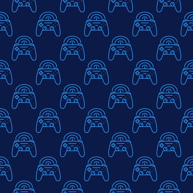 Vector wireless videogame controller vector joypad blue linear seamless pattern