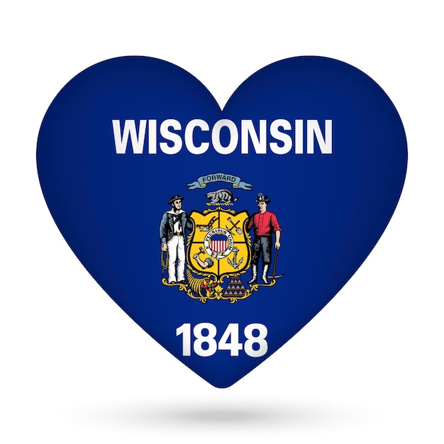 Wisconsin flag in heart shape Vector illustration