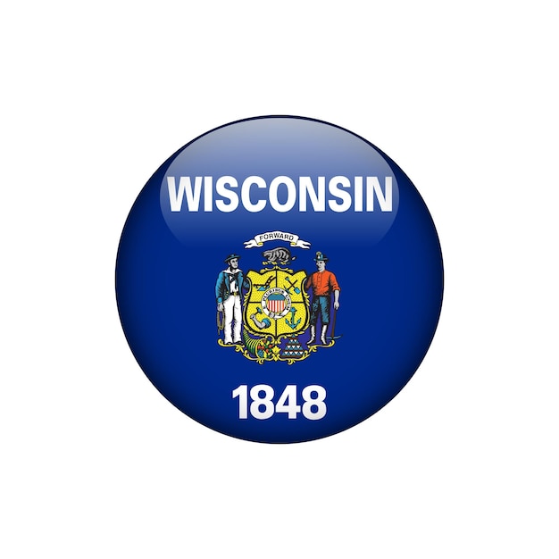 Wisconsin Round Circle Button Flag of the US States Vector Template