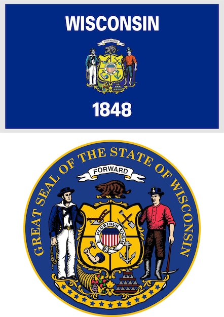 Wisconsin US State Flag and Coat of Arm Design
