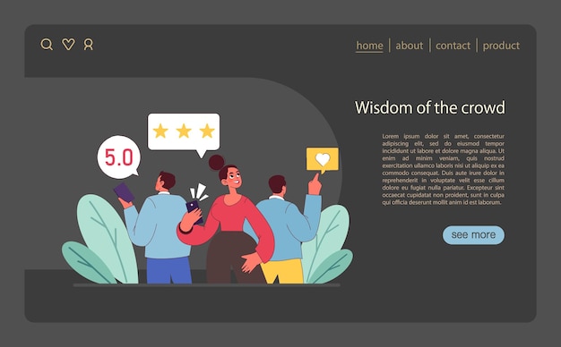 Wisdom of the crowd concept collective opinion shaping through star ratings and social media likes