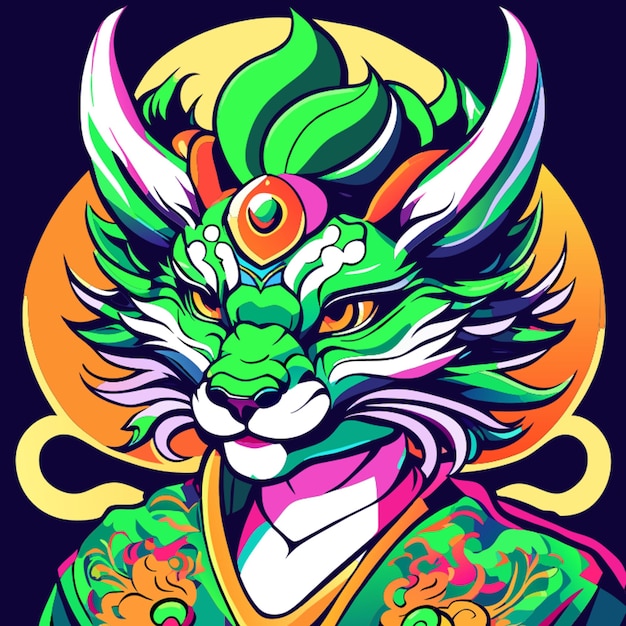 Vector wise green dragon tshirt design full body style of lisa frank vector illustration