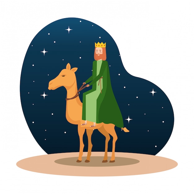 Vector wise king in camel manger character