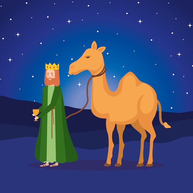 Vector wise king with camel manger character