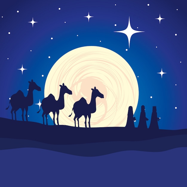 Wise kings in camels manger characters