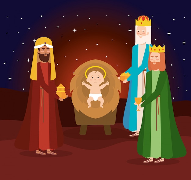 Wise kings manger-personages