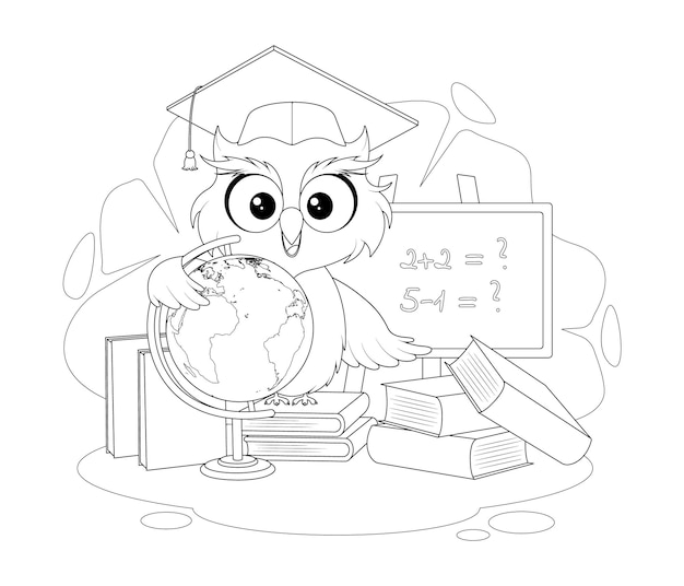 Wise Owl met globus en boeken Onderwijs- en leerconcept