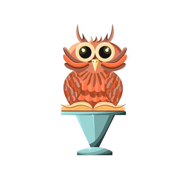 Vector wise owl with book on a stone pedestal game style stock vector