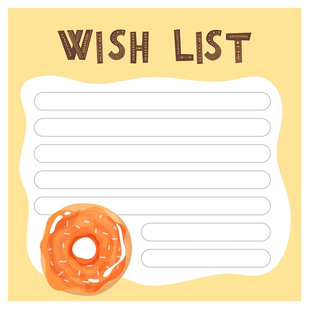 Wish list set of to do lists with cute dessert donut illustrations for agenda planners check lists n