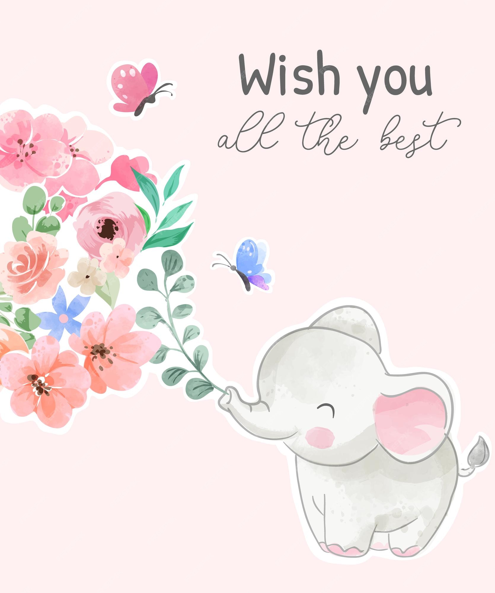 Premium Vector | Wish You All The Best Slogan With Elephant And Colorful  Flower On Pink Background