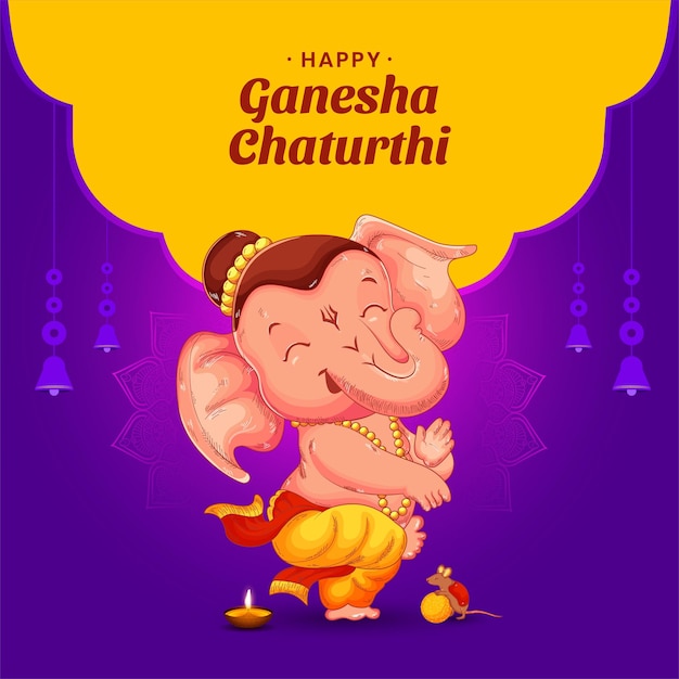 Wish you very happy ganesha chaturthi invitation card design vector illustration of lord ganesha