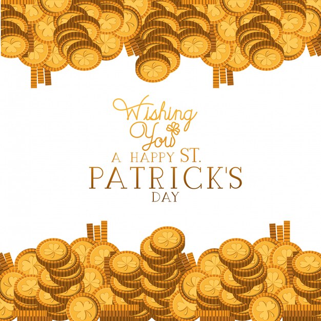 Wishing you a happy st patrick`s day label with coins icons