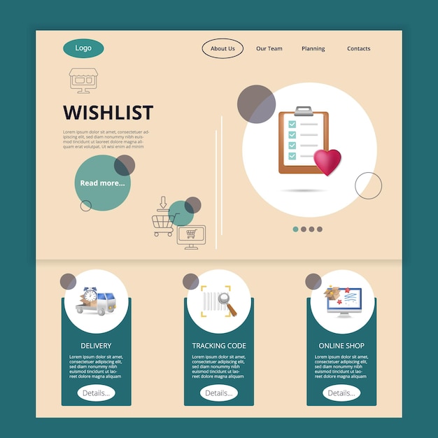 Wishlist flat landing page website template delivery