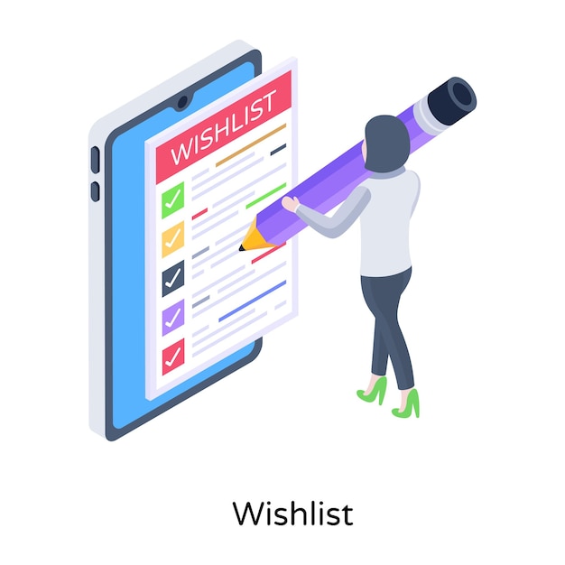 Wishlist on a mobile isometric illustration