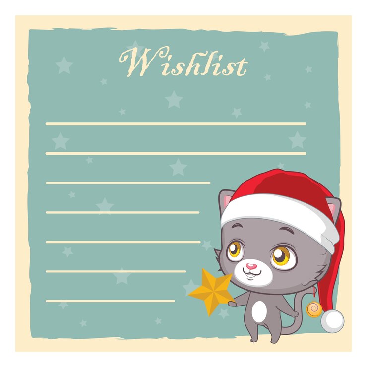 Vector wishlist for santa claus with cute cat