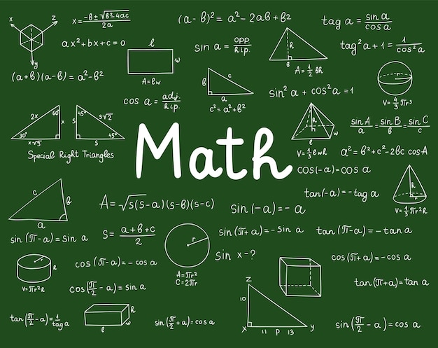 Wiskunde doodle Handgetekende wiskundige formules op schoolbord voor achtergrond banner boekomslag en etc. Onderwijsindustrie Wiskundige theorie van het schoolonderwijs