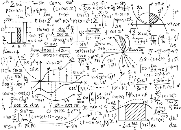 Vector wiskunde onderwijs patroon met handgeschreven formules