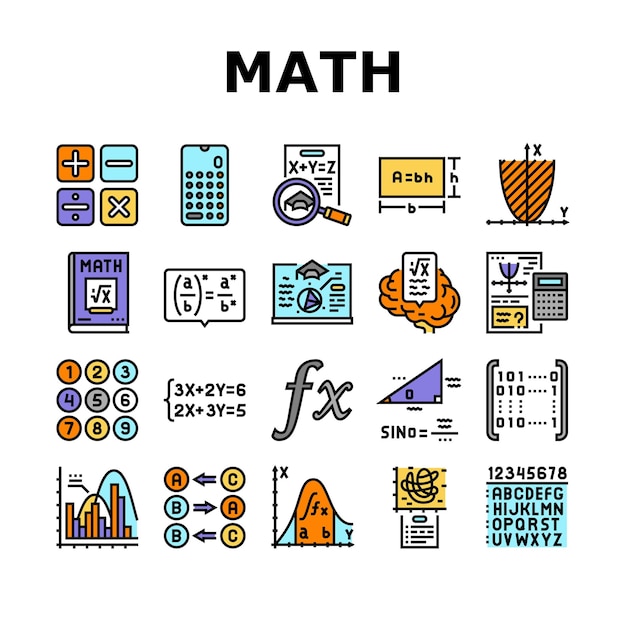 Vector wiskunde onderwijs school wetenschap pictogrammen instellen vector