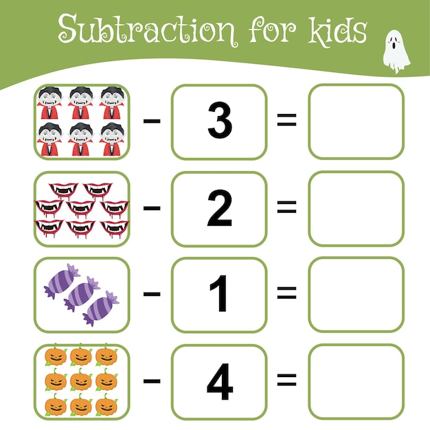 Vector wiskundig werkblad voor kleuters. educatief telspel met een halloween-thema.