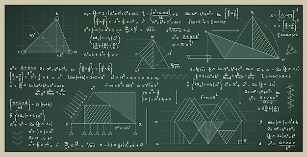 Vector wiskundige en wetenschappelijke formules voor het vinden van de oppervlakte van een driehoek op een schoolbord