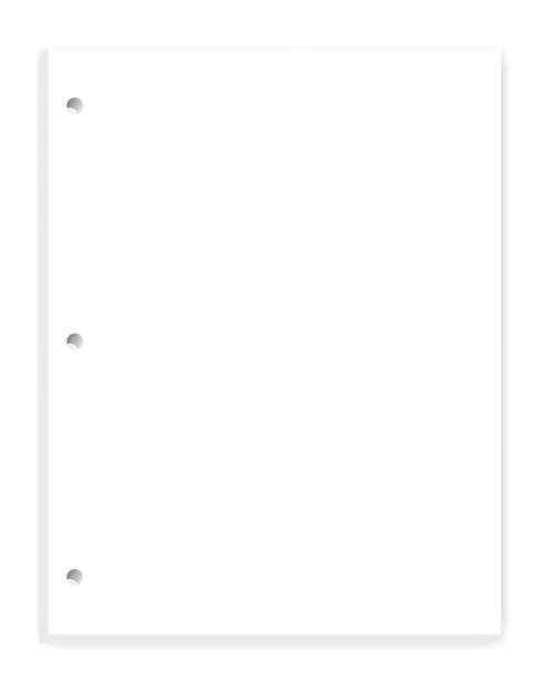 Wit blanco geperforeerd papierblok voor 3 ringband vector mockup Lege schrijfblok sjabloon