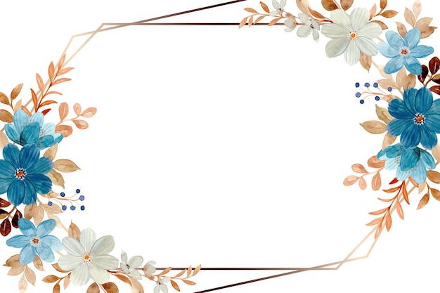 Wit blauw bloemenkader met waterverf
