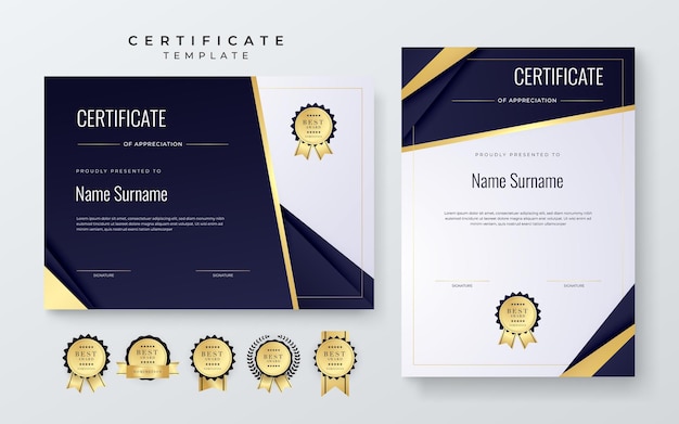 Wit, donkerblauw en goud Template van het certificaat Diploma van modern ontwerp of geschenkcertificaat Vectorillustratie