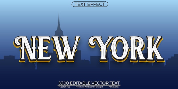 Wit en goud new york bewerkbaar en schaalbaar vectorteksteffect