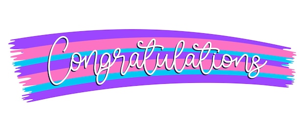Wit gefeliciteerd cursief woord met schaduw op een schattige kleurrijke borstelachtergrond