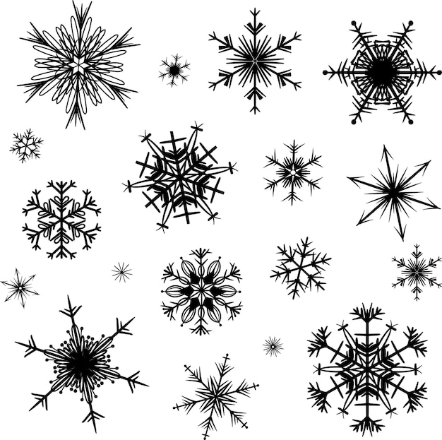 Wit geschilderde sneeuwvlokken op blauwe achtergrond mooie sneeuwvlokken in verschillende vormen en maten