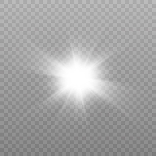 Wit gloeiend licht explodeert op een transparante achtergrond Bright Star Transparante stralende zon