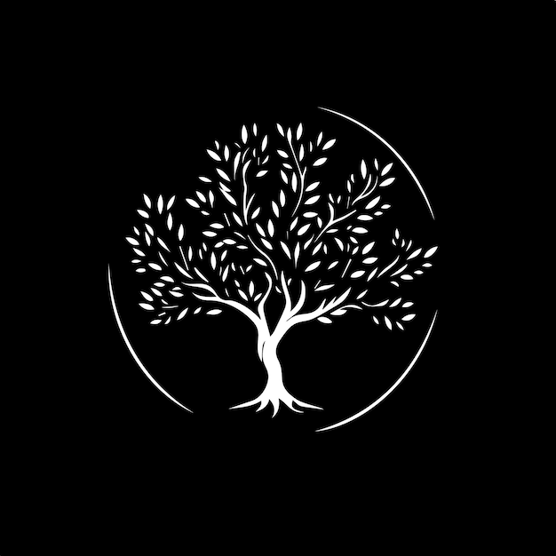 Wit icoon van boom silhouet op zwarte achtergrond wijs symbool onderwijs teken boho logo concept tshirts print tattoo sjabloon vector illustratie
