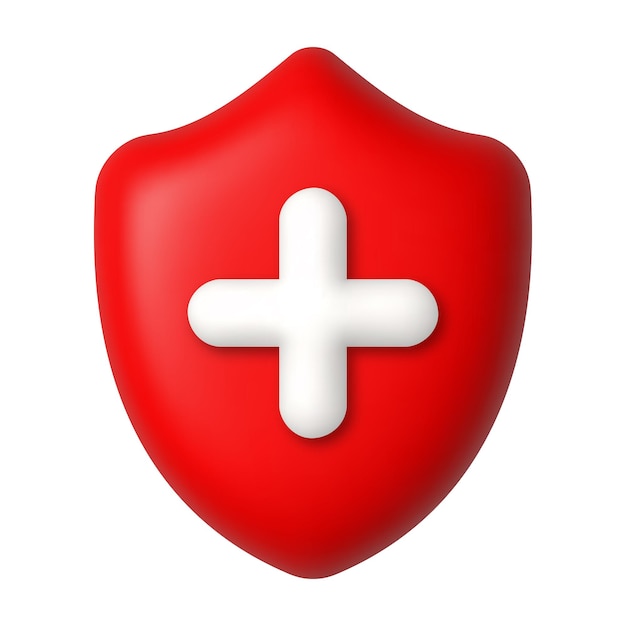 Wit kruis op rood schild 3d pictogram Geneeskunde en gezondheidszorgconcept 3d realistisch vectorontwerpelement