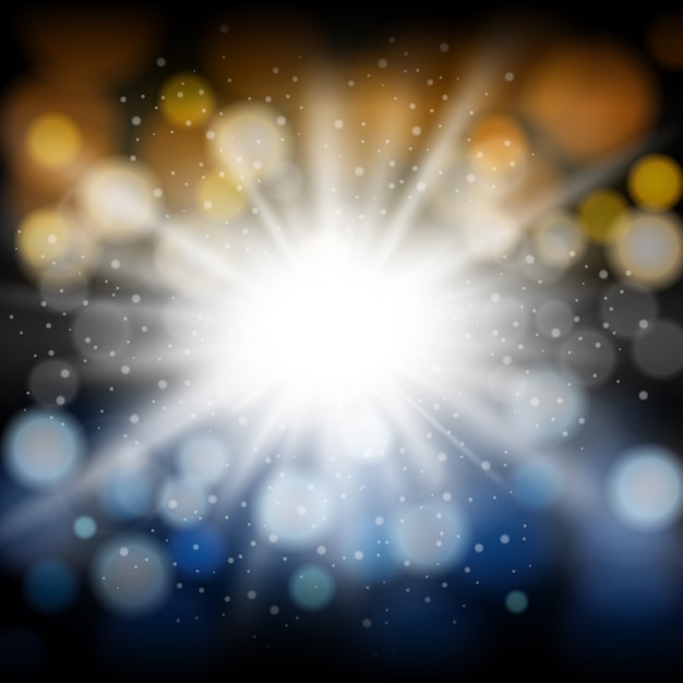 Wit licht schijnt met blauwe en oranje bokeh