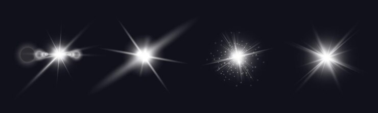 Wit licht sterren Flash licht op zwarte achtergrond Vector gloed vonk effect