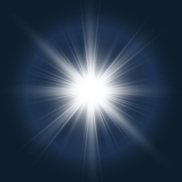 Wit mooi licht explodeert met een transparante explosie. Heldere ster. Transparante glans van het glansverloop, heldere flits.