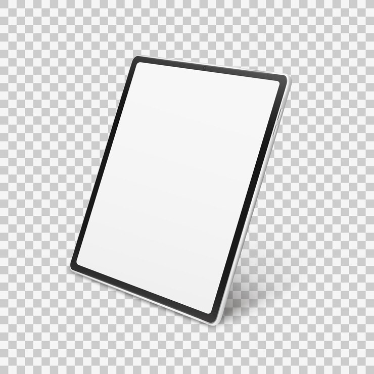 Vector wit realistisch tabletmodel dat op transparante geruite achtergrond wordt geïsoleerd