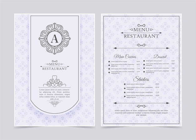 Wit restaurantmenu met ornamentpatroon