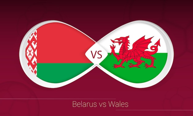 Wit-Rusland vs Wales in voetbalcompetitie, groep E. Versus pictogram op voetbal achtergrond. Vector illustratie.