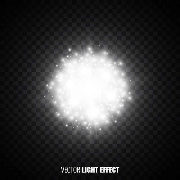 Vector wit sterlicht op transparante achtergrond. fakkels, glinstert. explosie. lichteffect. gloeiende deeltjes. glinsterende lichten. illustratie.