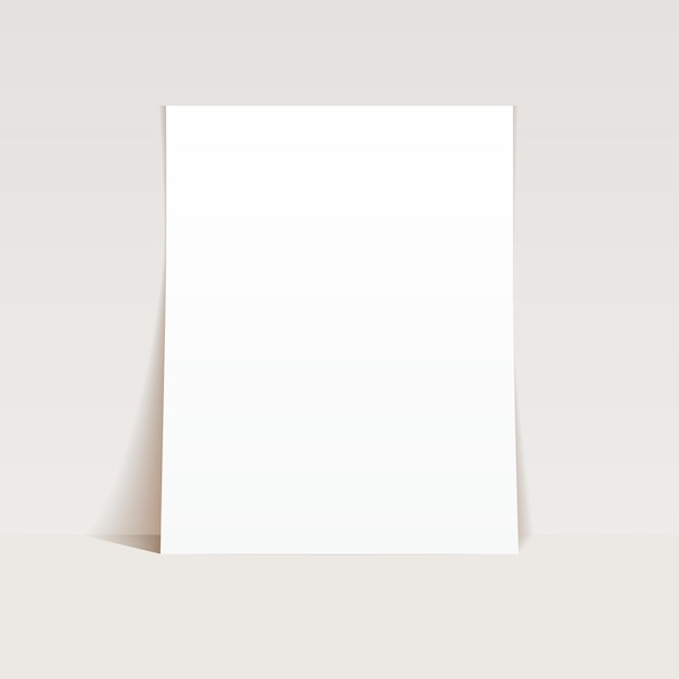 Vector wit vel papier mockup op lichte achtergrond lege a4-pagina met schaduw schoon notitieblok mockup