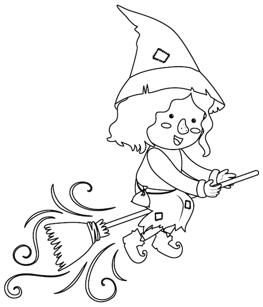 Witch black and white doodle character