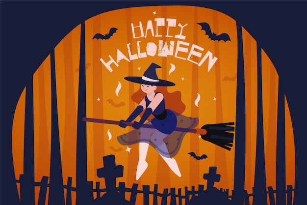 Witch on broom halloween background